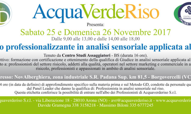 25/26 novembre 2017 – Corso professionalizzante in analisi sensoriale applicata al Riso